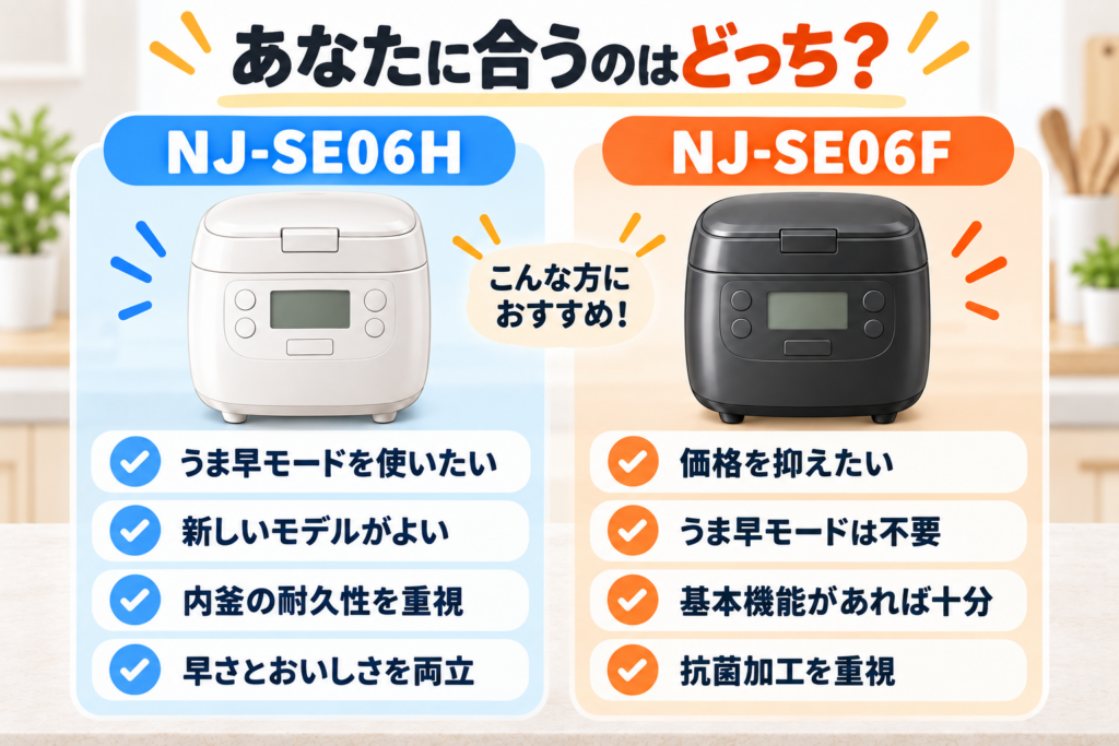 NJ-SE06HとNJ-SE06Fの違いを比較！どっちがおすすめ？ | くらしの家電